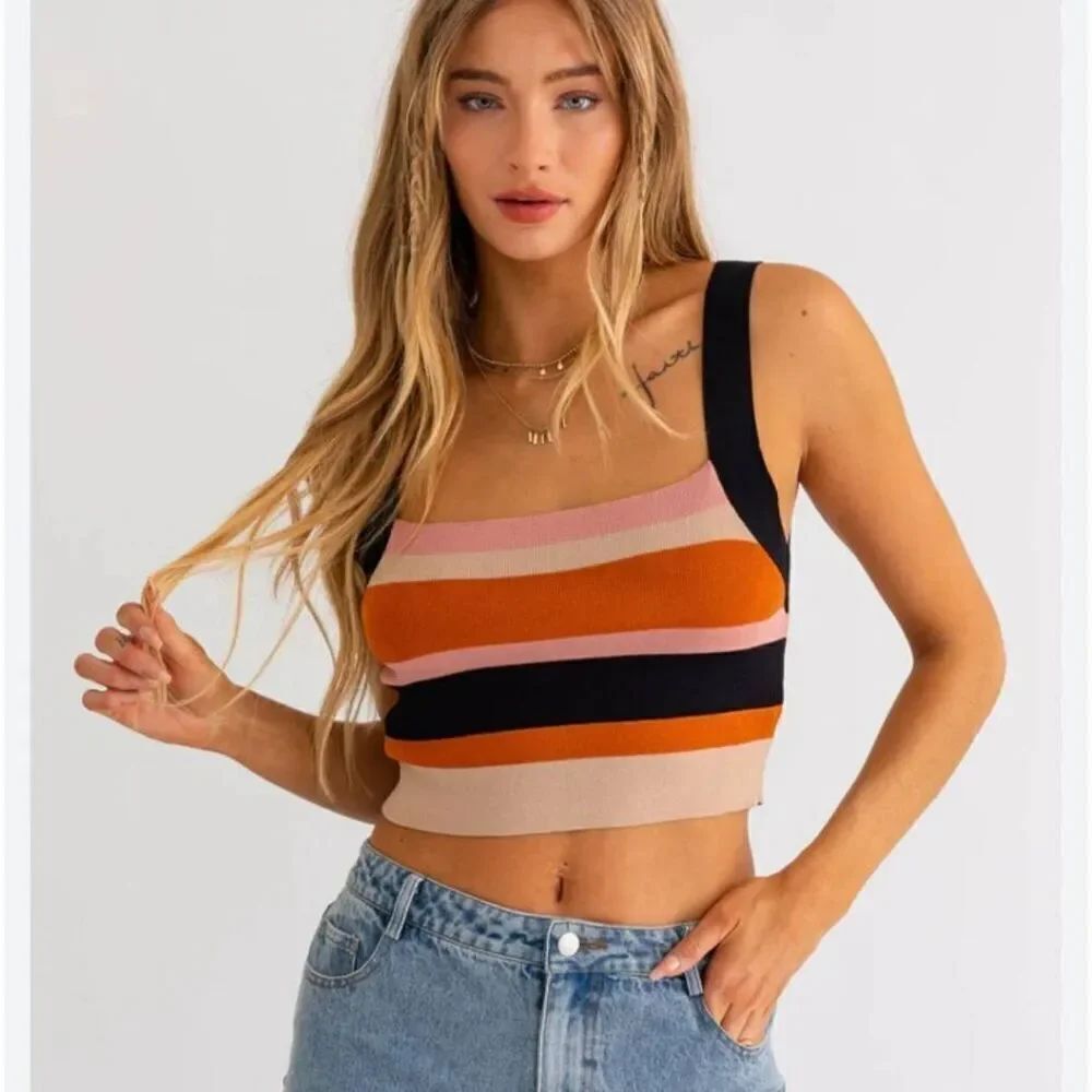 NWT Le Lis Striped Crop Top